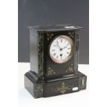 Key wind Slate & Marble Mantle Clock with key & pendulum