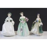 Three Royal Doulton figurines to include; Happy Birthday HN3660, Jessica HN3169, Elegance HN2264