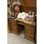 19th century Veneered Twin Pedestal Desk with Inverted Breakfront, three drawers to top and each