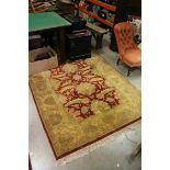 Red, Mustard and Green Ground Wool Rug, 235cms x 160cms