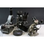 Four vintage College or School Microscopes to include Swift, Roussel etc