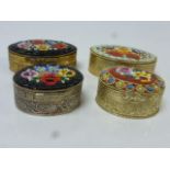 Four Vintage Italian Micro Mosaic Pill Boxes