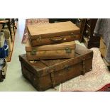 Large Vintage Tan Brown Leather Suitcase together with Two Smaller Leather Suitcases