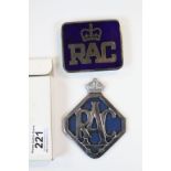 Two vintage RAC car badges