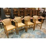 Set of Four Mid 20th century Beech Wood Tub Chairs with Brass Studded Vinyl Seats