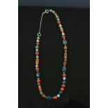 Kai-Yin Lo hardstone bead necklace comprising carnelian, bloodstone and other hardstones, silver