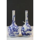 Two Chinese Bottle Neck Vase decorated in under glazed blue with Chrysanthemums and Foliage with