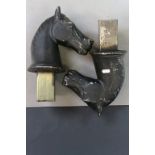 Pair of painted gatepost Cast Metal Horses heads