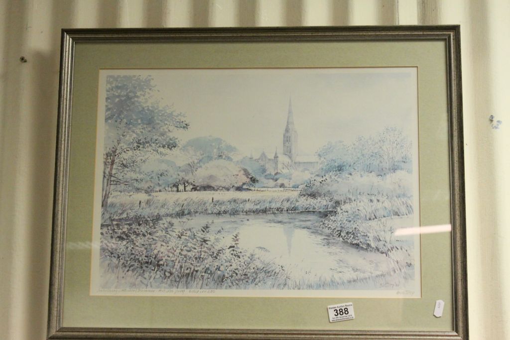 Framed and Glazed Bill Toop Artist's Proof ' Salisbury Cathedral, Summer, ', edition of 600,