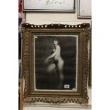 Black and White Lithographic Print of a Female Nude contained in a Swept Pierced Gilt Frame G.