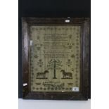 Early 19th century Framed and Glazed Sampler with Zebras - 1836