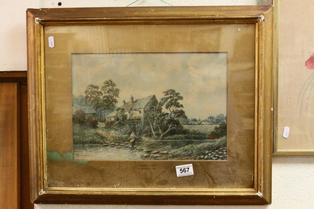 Framed & glazed Watercolour of Gendling Kent signed A Dunnington (1860 - 1928)