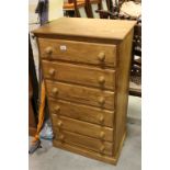 Good Pine Six Drawer Chest with Knob Handles