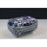 Antique Chinese blue & white ceramic lidded pot with Floral decoration & six character mark to base