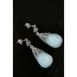 Pair of Silver Marcasite and Jade Drop Earrings