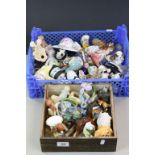 Tray and a box of mixed ceramic figurines etc to include Beswick & Hummel