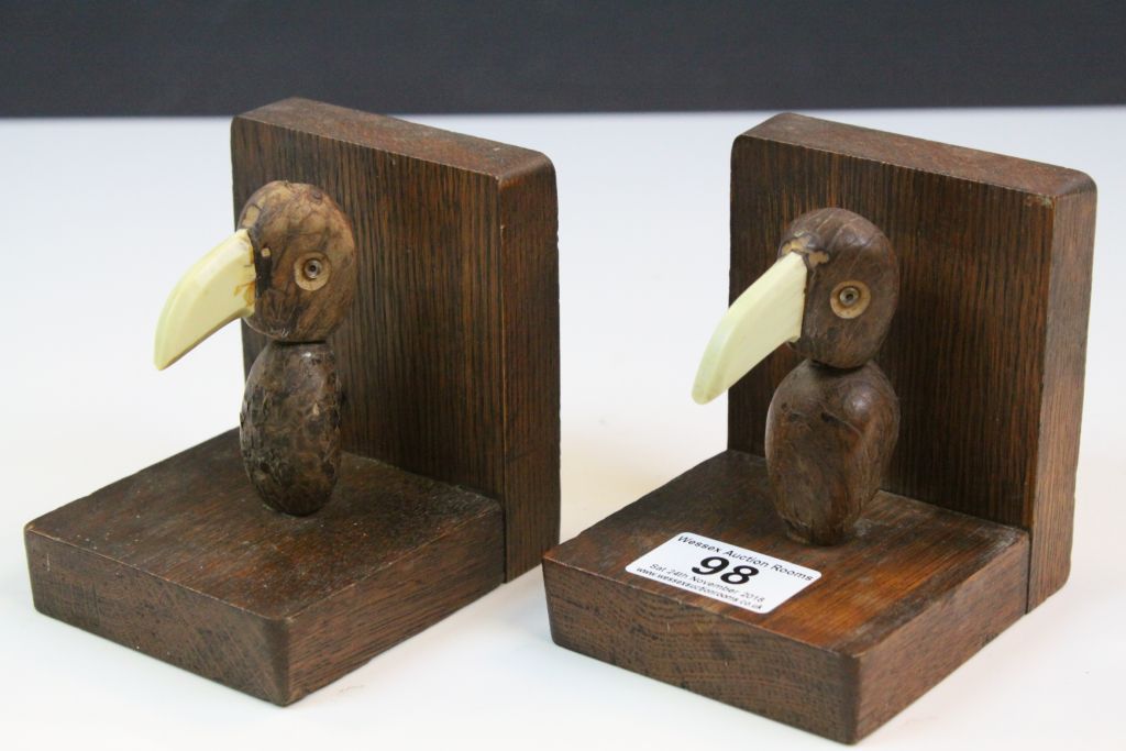 Pair of Henry Howell & Co Ltd YZ Style Bird Bookends carved from Brazil Nuts, circa 1940's