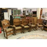 Matched Set of Five Moorish Style Elbow Chairs, all with open string seats