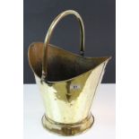 Brass coal Bucket with swing handle and weighted base & a pair of Brass and Copper Fire dogs