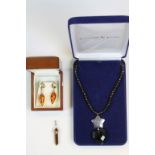 Pair of Hallmarked Silver & Amber drop earrings, a Silver Tigers Eye & Citrine pendant and a