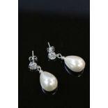 Pair of Silver and Baroque Freshwater Pearl Drop Earrings