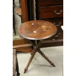 Victorian Pine and Oak Gypsy Table raised on Tripod Bobbin Support, retail label for Druce & Co