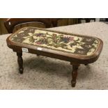 Antique Mahogany Footstool with Floral Beadwork Decoration to Top