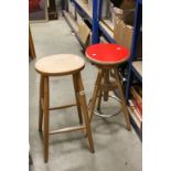 Tall Elm and Beech Wood Stool together with a Modern Stool with Adjustable Seat