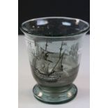 19th Century Soda Glass vase with hand painted Ship decoration