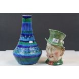 Beswick character jug 310 "Micawber" and a glazed Middle Eastern vase in blue & green