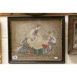 Hogarth Framed Needlepoint of a Lady with Children inscribed ' A Loving Teacher makes learning a joy