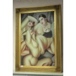 Large Tamara De Lempicka style Oil on canvas with Gilt frame