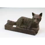 Bronze Fox lying on a Bronze Effect Wall Base