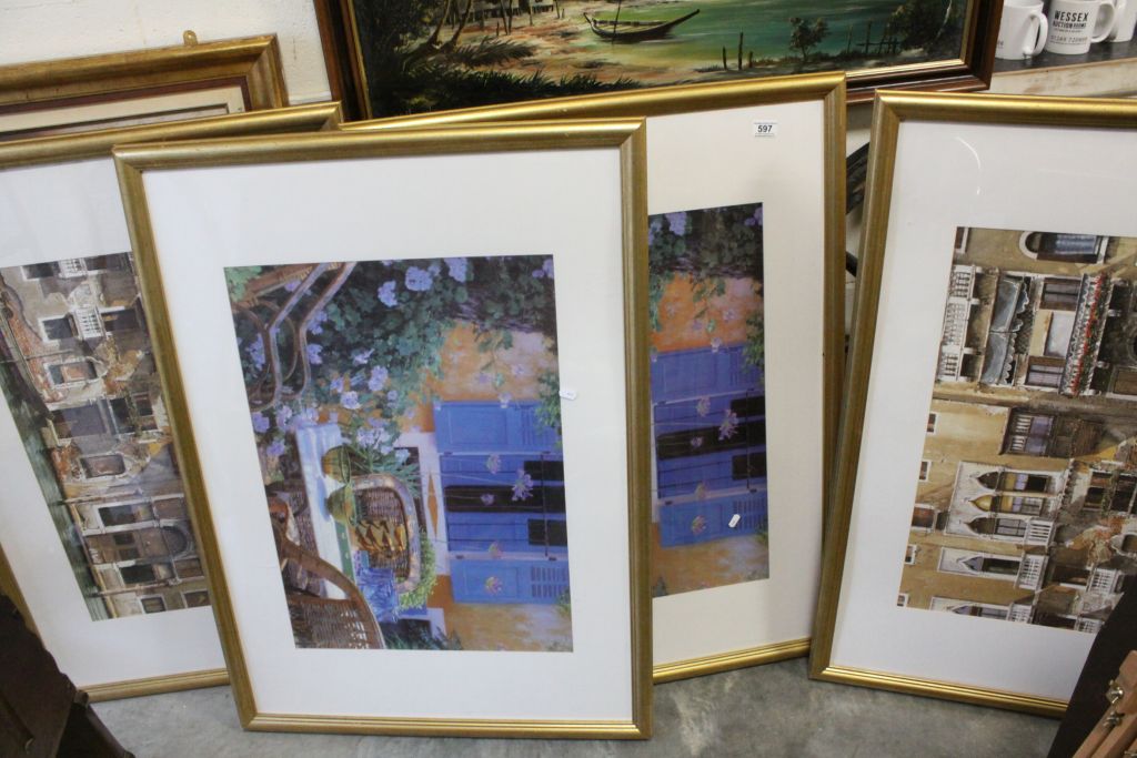 Five large Gilt framed coloured Prints of Paintings