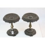 Pair of Brass Column and Cast Metal Decorative Table Stands