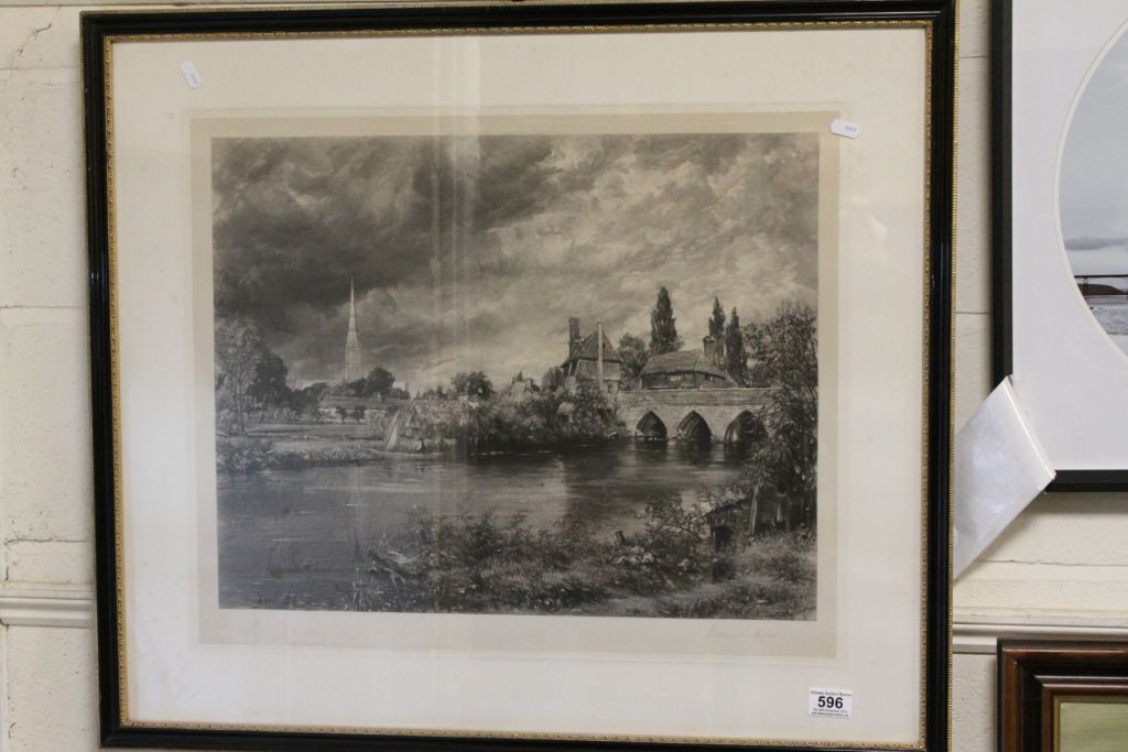 Large framed & glazed Engraving, pencil signed Norman Hirst (1862 - 1956) of Salisbury Cathedral