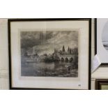 Large framed & glazed Engraving, pencil signed Norman Hirst (1862 - 1956) of Salisbury Cathedral