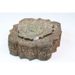 Asian 19th century Copper Box, multi-sided with musical, multi armed Goddess and other images,