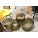 Four Large 19th century Brass Jam Pans