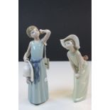 Pair of Lladro Figurines wearing long dresses and Sun hats