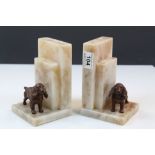 Pair of Art Deco Onyx Bookends with Cold Painted Spaniel Dogs