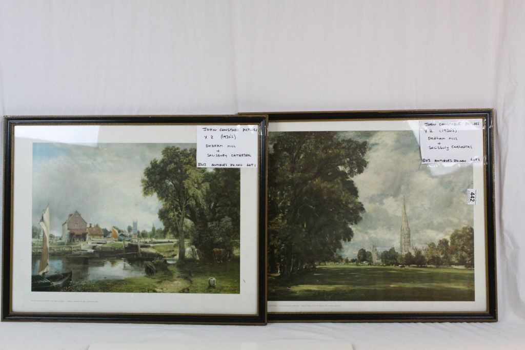 Two framed & glazed John Constable prints of Dedham Mill & Salisbury Cathedral