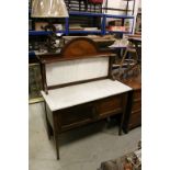 Edwardian Mahogany Inlaid Washstand with Marble Splashback and Top