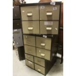 Set of Three Vintage Cream and Brown Metal Four Drawer Filing Cabinets