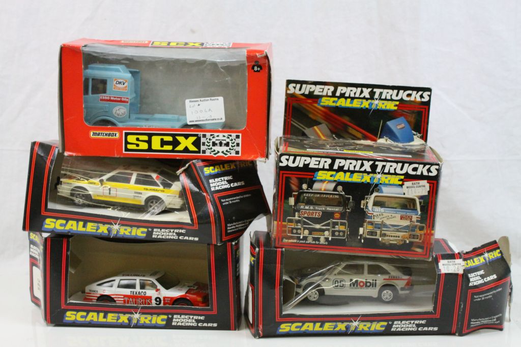 Fove boxed Scalextric slot cars to include C387 RMS Truckstar