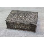 Victorian silver hinged box, repousse butterfly, floral and foliate scroll decoration to hinged lid,