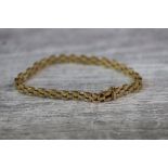 9ct yellow gold brick link bracelet, width approximately 6mm, tongue and box clasp with safety