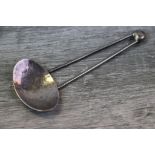 Modernist silver caddy spoon, possibly Mexican, hammered bowl with two stems tapering to ball