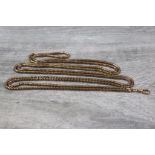 Victorian 9ct yellow gold snake link longuard chain with toggle, length approximately 180cm