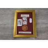 World Cup 1966 framed & glazed stamp & coin, with certificate
